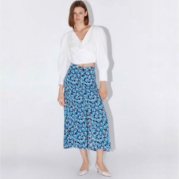 Zara Floral Print A-Line Midi Skirt - Picture 1 of 7